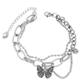 Vintage multilayer silver stainless steel bracelet with butterfly and round ball pendants - Style 6-Butterfly/Beads