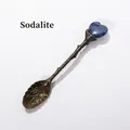 Artistic bronze dessert spoon with heart-shaped sodalite stone and floral engraving - 2cm Blue Sodalite Heart - Brass Color
