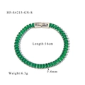Detail view of 16cm tennis bracelet with emerald green zircon stones and sizing info - Silver Base/Green Zirconia
