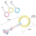 Jouet anneau bleu à mâcher pour chien avec corde en coton, couleurs macaron, 8cm - Cercle Fileté avec Bande de Tissu
