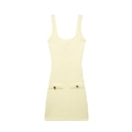 Elegante mini vestido de punto amarillo con escote cuadrado y botones dorados - Beige