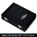 Black velvet 24-grid jewelry box with glass lid and metal buckles 20x15x4.5cm - 24 Grids / Black