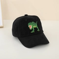 Close-up of green dinosaur embroidery on a black cotton baseball cap for kids - 52CM(2-6 Years) / Black