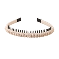 Beige satin woven headband with inner plastic teeth for non-slip hair styling - 125 Off White