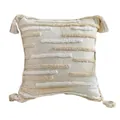 Bohemian cream tufted pillow cover with striped geometric texture and corner tassels - 45*45cm (No Insert) / PE20172E-1 (Tufted Vertical Stripe)