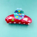 Christmas hair claw clip in red with snowman design and Merry Christmas print - Snowman Red 8cm