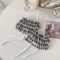 Lace ruffled leg warmers in black and white plaid pattern with elegant white silk ribbons - One Size / Black White Grid
