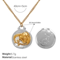 Gold stainless steel necklace with round Virgo zodiac pendant showing front and back design - Two-tone Virgo