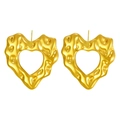 Textured gold-plated hollow heart earrings with irregular lava-style fluid design - Lava Texture Hollow Heart