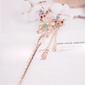 Rose gold floral hair pin with gemstones and elegant tassels on a vintage background - Rose Gold Colorful Faux Gem Tassel (FZ055)
