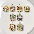 Handmade religious saint charms with gold square frames and colorful beads for DIY jewelry - Style 1 / Rainbow