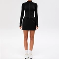 Two-piece black yoga set with zipper slim jacket and side-stripe mini skirt - S / Black (Yoga Jacket + Sport Skirt)