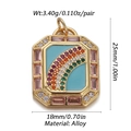 Golden alloy rectangle charm with blue enamel rainbow and multicolored zircons - CX152-10/Turquoise Enamel Rainbow