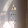Golden sun crystal suncatcher with dangling faceted prisms and colorful light reflections - Style 1-Gold Sun Ring