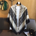 Geometric tribal pattern cotton linen scarf with tassels displayed on a white t-shirt - 130*130cm / B&W Geometric Pattern (MZF-095-Black)