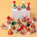 Set of 20 mini Christmas party hats with Santa and reindeer motifs for cake decoration - Mini Santa Pom-pom Hats 20pcs