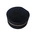 Portable cylindrical jewelry storage box in black velvet finish with gold zipper - Round / Black
