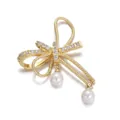 Exquisite 18K gold butterfly pendant with sparkling crystals and twin white pearls - Gold Zircon Pearl Tassel Bow(YSN008-09)