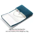 Peacock blue velvet heart necklace gift box with white inner lining, 18.5x18.5x4.0cm - Light Blue Heart Pearl Necklace Box