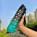 32oz large capacity sports water bottle with black green gradient and time markers - 1000ml / Black Blue