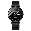 Men's black quartz watch with starry dial, stainless steel mesh band, and dual date display - 069 Black Mesh Strap Black Dial