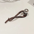 Fermaglio per capelli a banana in resina ambra minimalista con perla argento lucida - Nero Traslucido Grigio Perla Grande