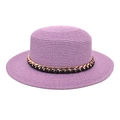 Chapeau de paille canotier violet avec décoration de chaîne dorée et noire femme - M (56-58cm) / Violet Taro