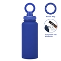 Dark blue matte stainless steel sport bottle with multi-functional Booster Ring handle - 1 L / Sapphire Blue