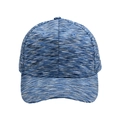 Detailed macro view of the blue and white heathered fabric texture on a baseball cap - Space-dye Blue