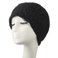 Bonnet noir pour femme avec strass brillants et texture tricotée de style vintage - Adulte / Noir
