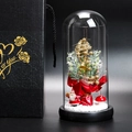 Christmas glass globe with LED tree, reindeer and gift box on a professional black background - Christmas Tree + Christmas Berry + Black Gift Box