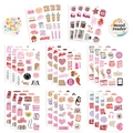 Pink bookish style sticker set featuring hand-drawn designs and reading quotes - 8 Sheets Set / Pink