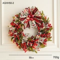 Couronne de Noël 50cm avec baies rouges, nœuds à carreaux et LED sur mur blanc - 50cm / Couronne à Nœud à Carreaux Rouges (Avec Lumières)
