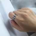 Polished silver stainless steel wide band ring worn on index finger for women and men - 6mm Narrow Band / Silver