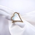 Close-up of heart-shaped ring with mother of pearl inlay and micro-set cubic zirconia stones - White Mother of Pearl