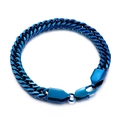 Polished electric blue titanium steel Cuban chain bracelet with secure lobster clasp - Bracelet / Blue