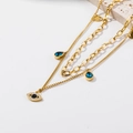 Three-layer gold evil eye bracelet with blue teardrop charms in durable titanium steel - 【870】Necklace Gold