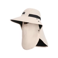 Chapeau de soleil beige à large bord avec masque facial et protection du cou pour la pêche - Beige