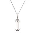Polished silver stainless steel necklace with openable glass cylinder perfume bottle pendant - SSN-00307 / Silver