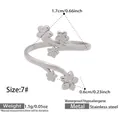 Silver stainless steel open ring with five-petal flower and branch design details - Five-Petal Flower Branch Style (Y184) / Steel