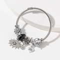Silbernes Edelstahlarmband mit Evil Eye, Blatt und For Keeps Herzanhänger für Damen - Schwarz