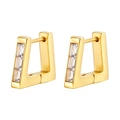Detailed macro shot of 18K gold triangular hoop earrings with sparkling zircon inlay - 18K Gold(MS-602)