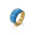 Minimalist wide gold titanium ring with a blue textured stone inlay in a modern style - US 7 / Blue Gold (KR51540-K)