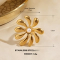 Goldener Edelstahlring in Blumenform mit weißer Perle und radialem Petal-Design - Perlen-Radiales Blütenblatt-Stil (1543)