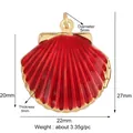 Gold-plated red enamel scallop shell pendant with dimensions and weight measurements - Red Scallop Shell