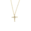 Elegante collana con ciondolo a croce in argento sterling placcato oro 14K e zirconi - Argento 925 / Oro 14K