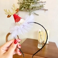 Christmas headband with red mini hat, golden sequin reindeer antlers and white lace mesh - Gold Antlers Santa Hat
