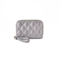 Sliver quilted cardholder wallet with diamond pattern and gold zipper with wristlet strap - Silver Gray