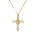 Collier croix plaqué or avec zircons en forme de cœur et relief de la Vierge Marie - Blanc