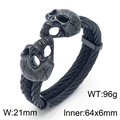 Matte black skull cuff bracelet with braided wire texture for men, 21mm wide design - Black Skull (KB163299-KFC)